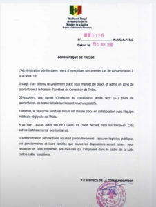 Covid-19 : Un détenu de la Mac de Thiès testé positif
