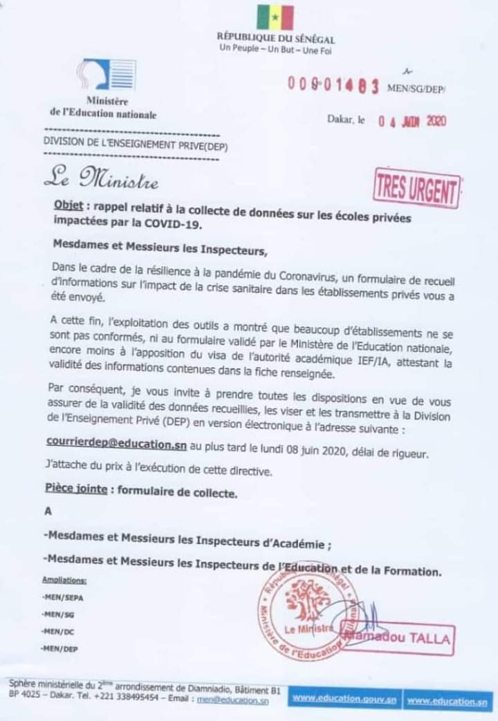 Impact du covid-19 : L’Etat réclame des données aux écoles privées