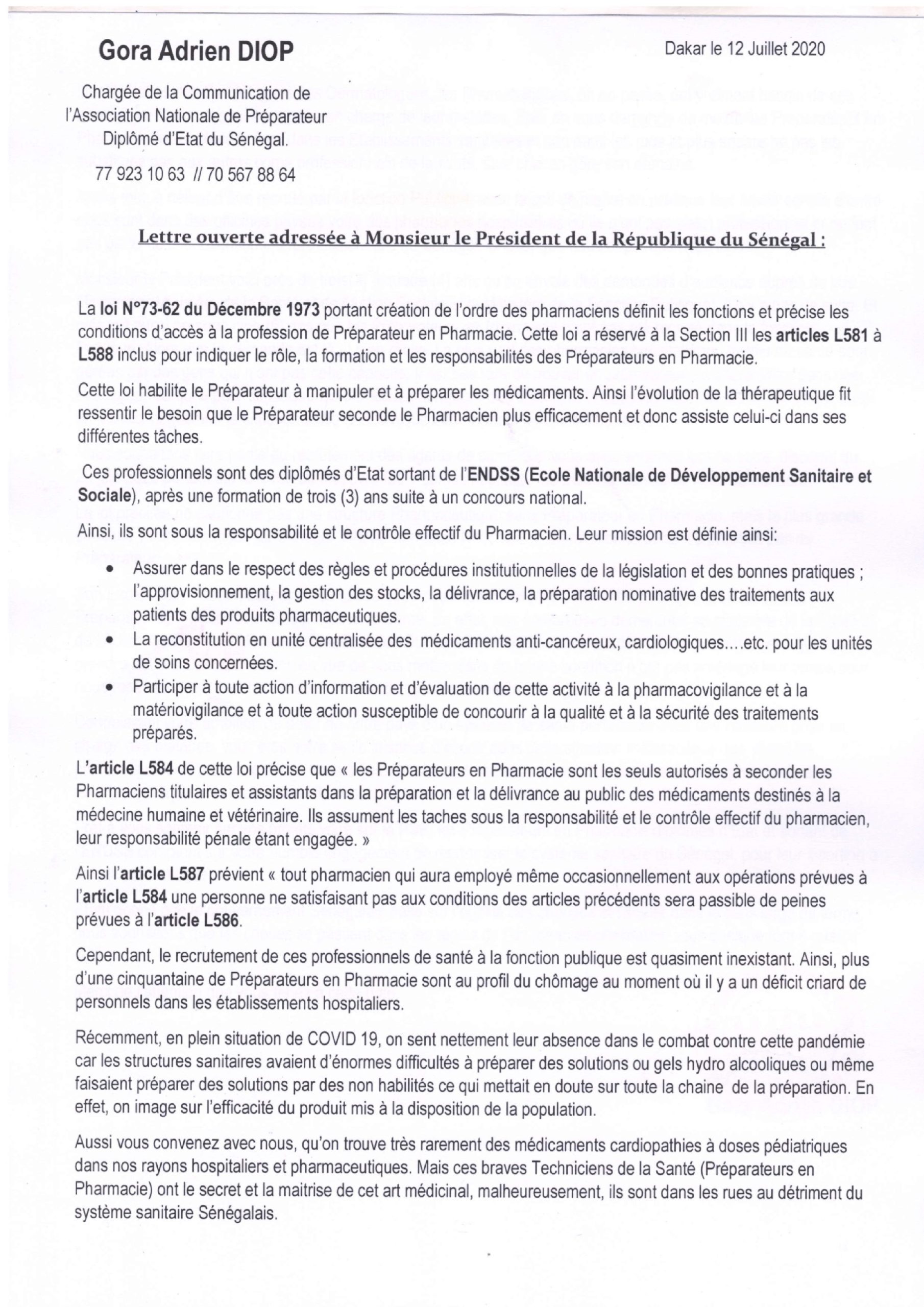 Lettre ouverte au président de la République (Par Gora Adrien Diop)