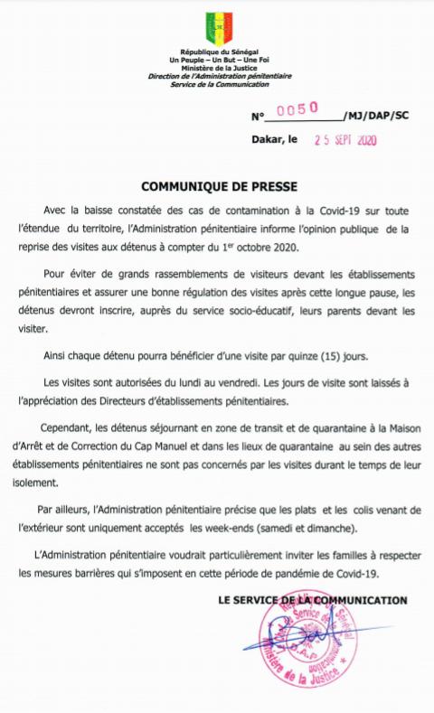 Institutions pénitentiaires : De nouveaux réaménagements pour les visites de détenus